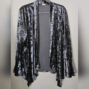 Elegant Velvet Open-Front Cardigan - Dark Gray/Silver